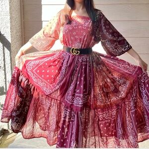 Vintage Rose | Handmade Earthy Voluminous Maxi Bandana Dress SKU 04225